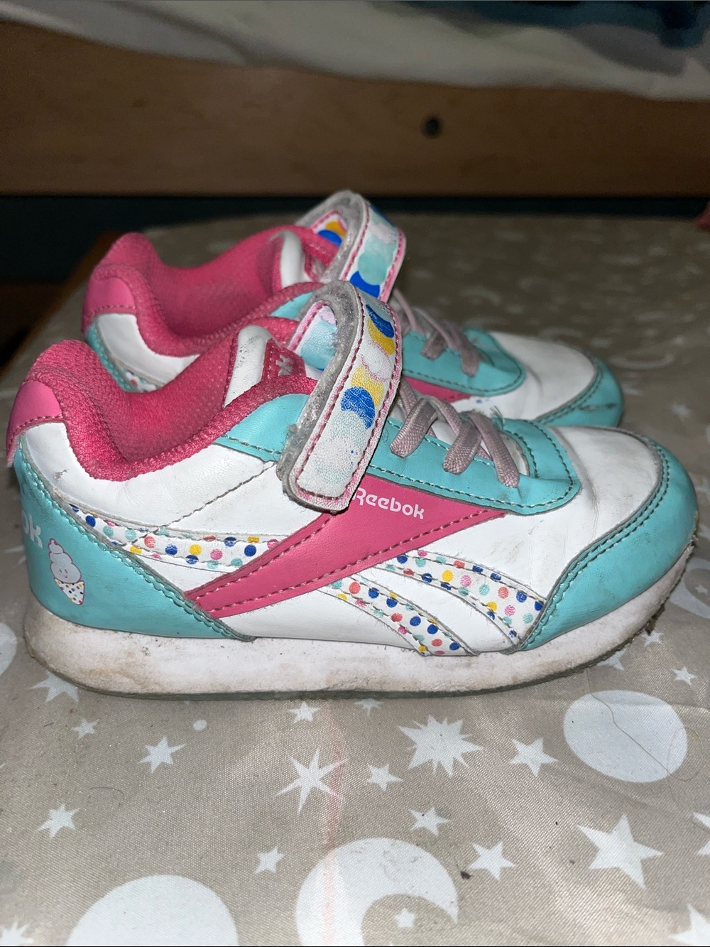 Reebok Kids White, Pink & Teal Polka Dot Sneakers